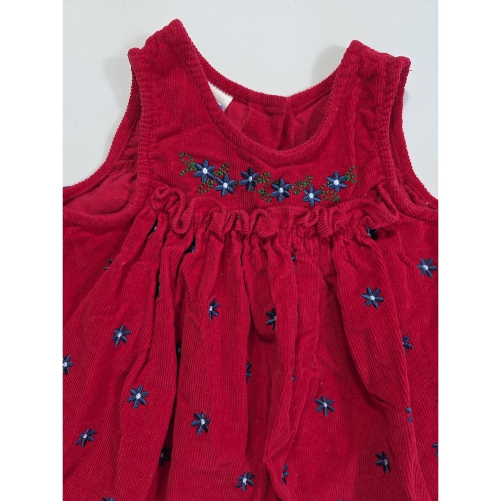 Vintage Alexis Baby Girls Red Corduroy Dress Floral Embroidered Size 12M - Picture 3 of 9